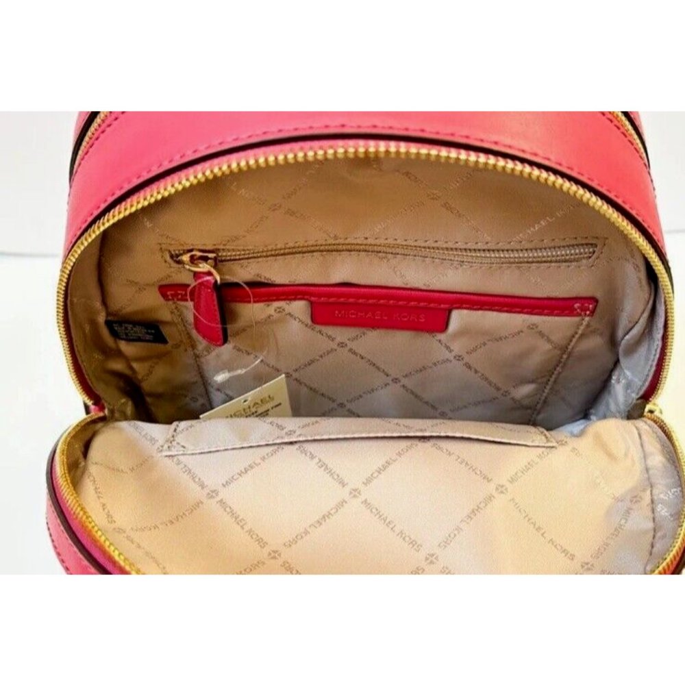 New Michael Kors Jaycee Medium Zip Pocket Backpack Leather Bright Red - Picture 2 of 3